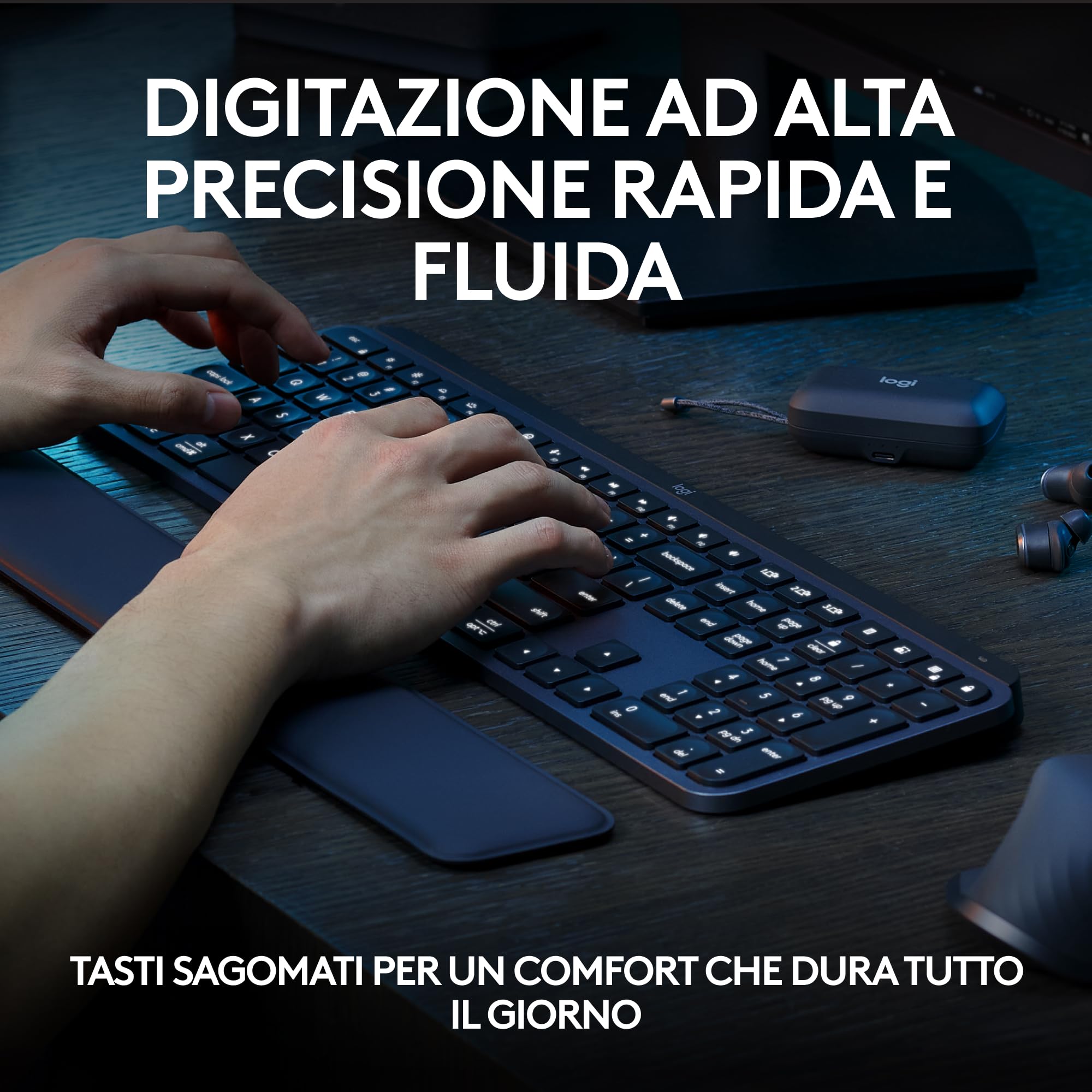 Logitech MX Keys S, Tastiera Wireless, Profilo Basso, Tasti Programmabili, Retroilluminazione, Bluetooth, USB C Ricaricabile, per PC Windows/Linux/Chrome/Mac - Grafite, Layout Italiano QWERTY