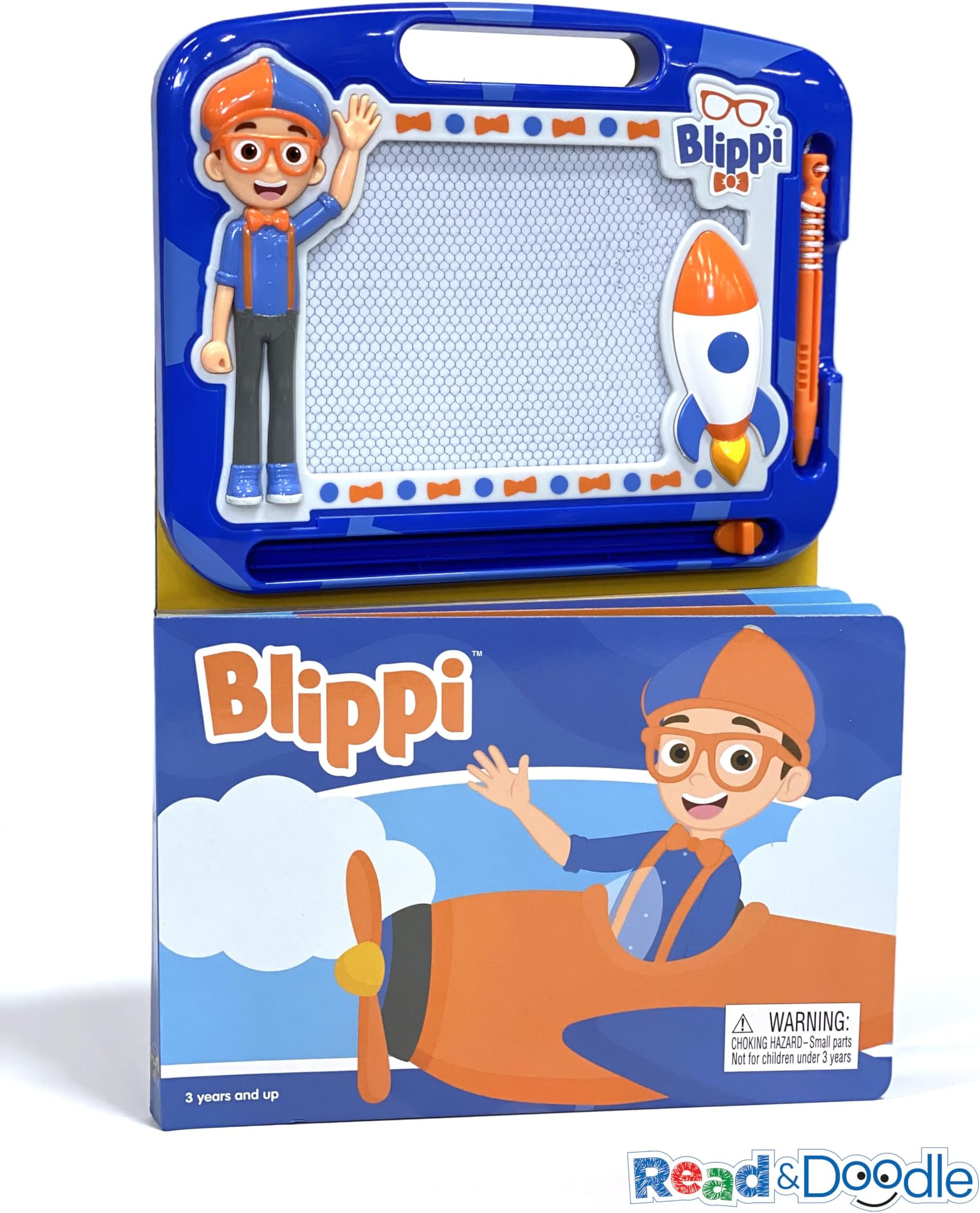 Blippi Read & Doodle - Learning resources for kids, a magnetic drawing pad, an easy-to-use pen, 22-page board book for reading and drawing