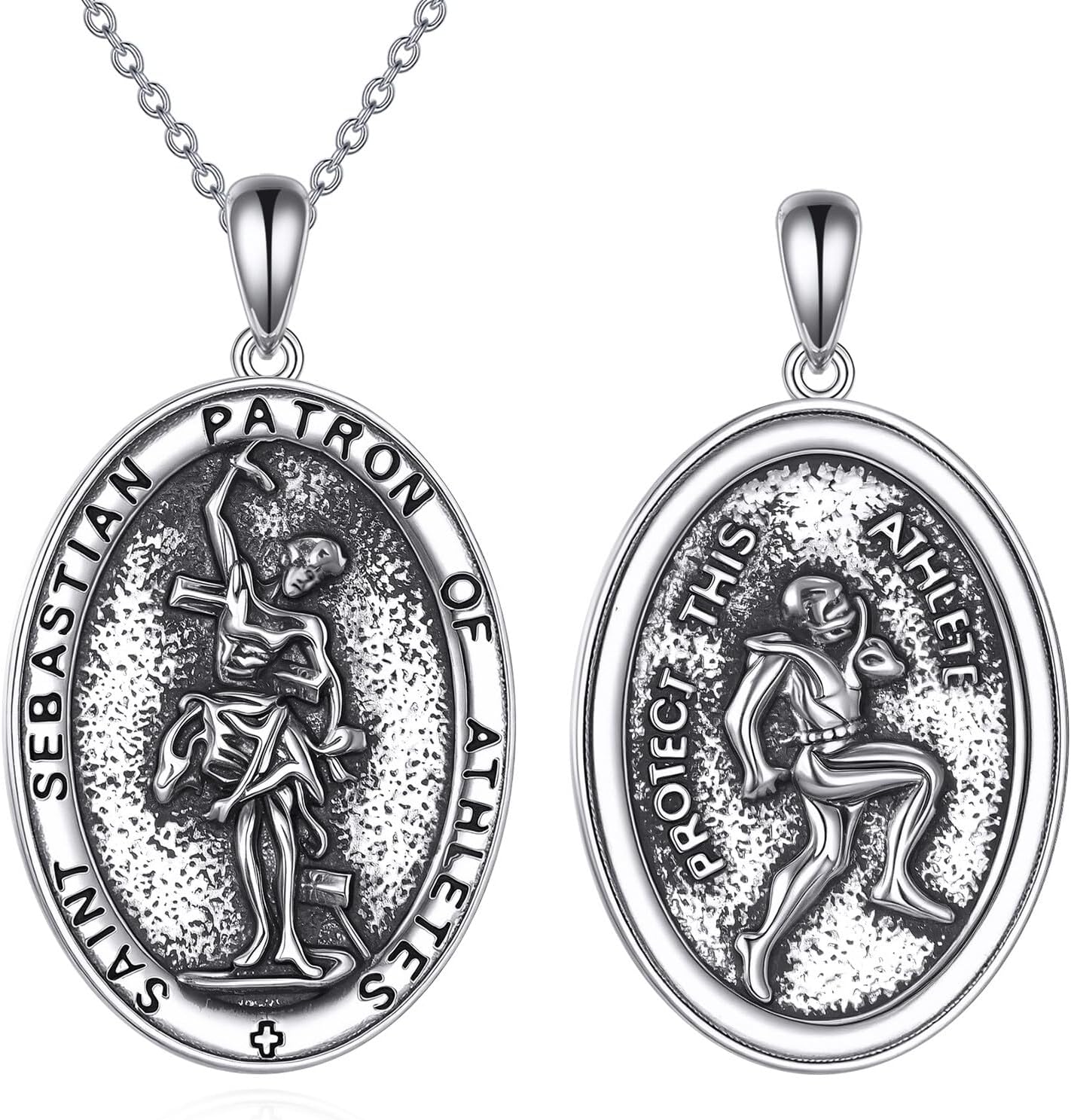 TIGER RIDER Virgin Mary/St Joseph/Saint Cecilia 925 Sterling Silver Necklace for Men Women Christian Medal Amulet Pendant Religious Jewelry Gift for Christmas Birthday