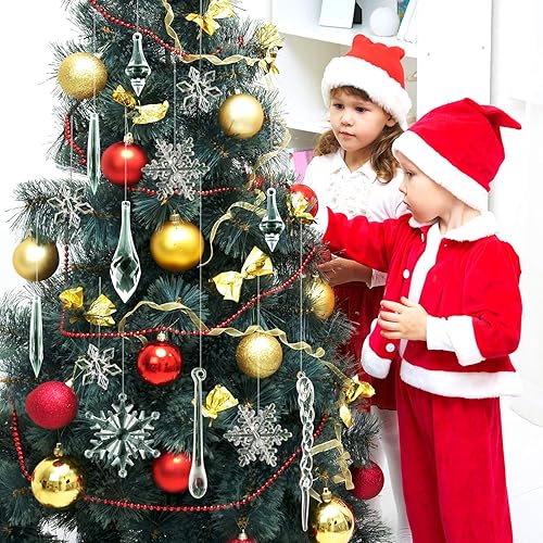 Miniatura 4 de FEPITO 50 PCS Christmas Decoration Acrylic Icicles Snowflake Hanging Icicles Christmas Icicle Snowflake Ornaments Set for Christmas Decorations