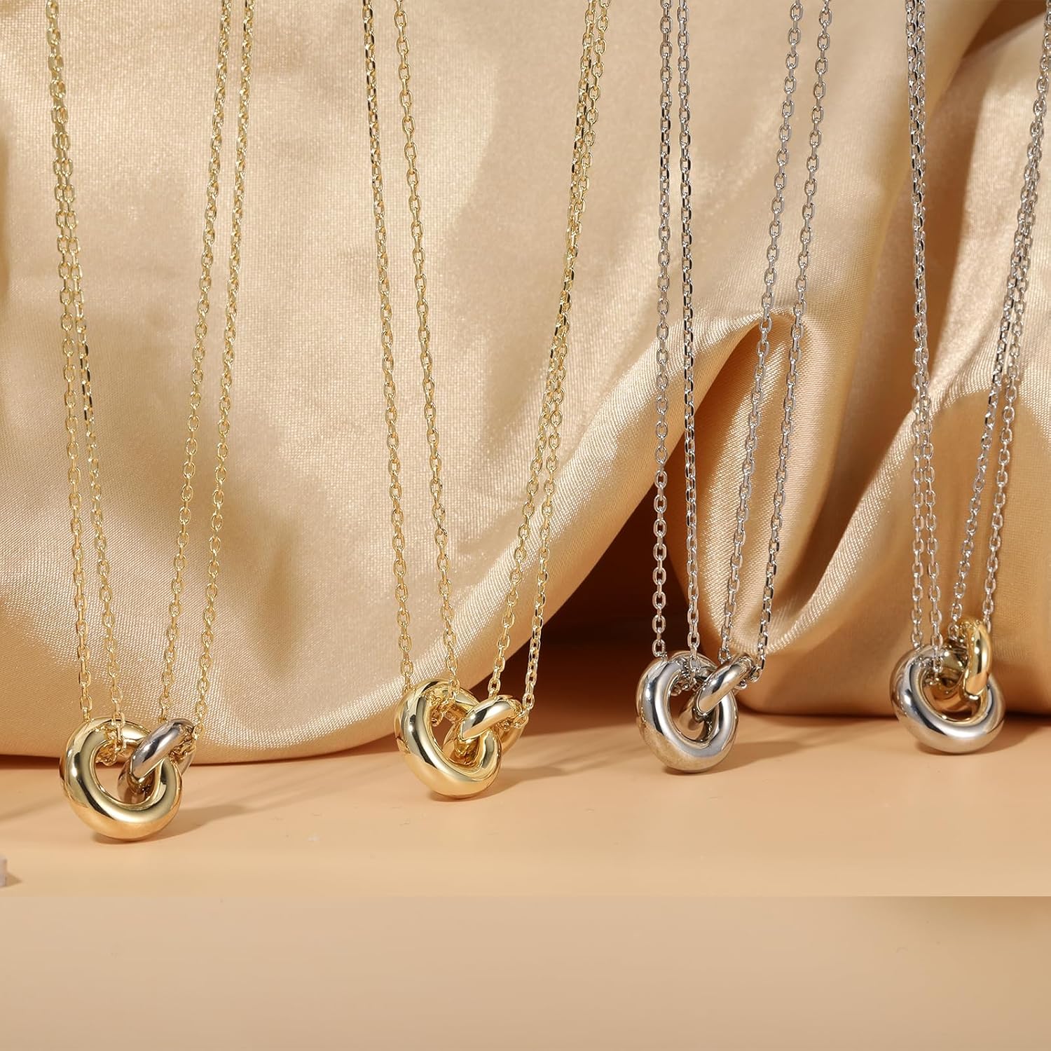 Gold Necklaces for Women Trendy, 14k Gold Plated Interlocking Circle Necklace, Dainty Chain Choker Necklace for Women - Image 3