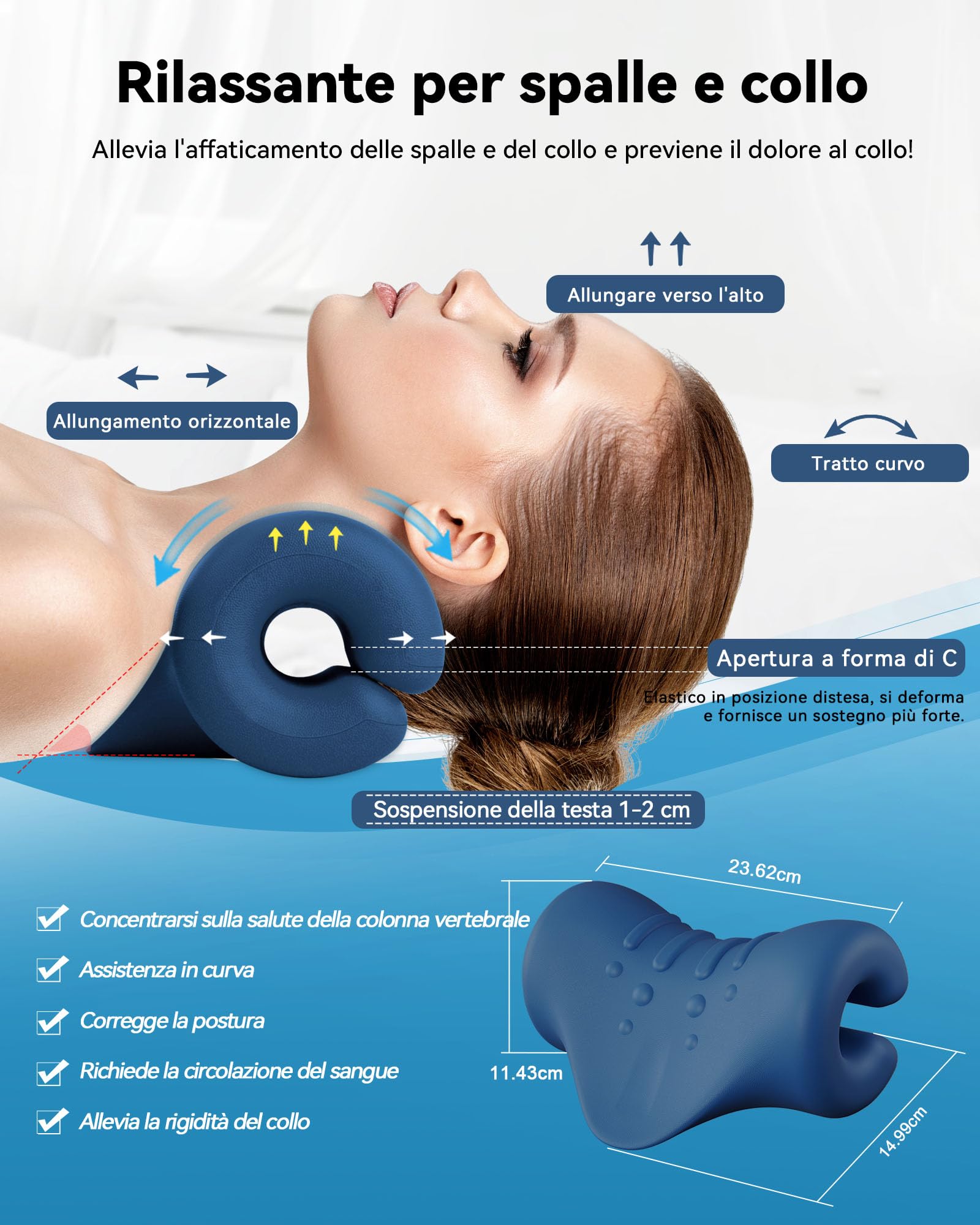 BLABOK Cuscino Cervicale con Trazione Ortopedica - Sollievo per Dolori Cervicali, Allineamento Colonna e Stretching del Collo, Dispositivo per Mal di Testa e Spalle Ingrinate