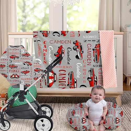 Miniatura 7 de Funda de almohada de lactancia personalizada con nombre de bebé con patrón de automóvil, funda de almohada gris para lactancia materna para biberón