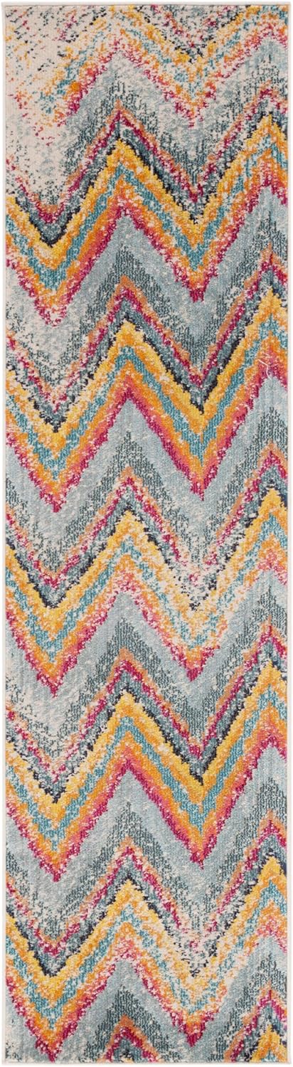 SAFAVIEH Monaco Collection Runner Rug - 2'2" x 8', Multi, Boho Chevron Distressed Design, Non-Shedding & Easy Care, Ideal for High Traffic Areas in Living Room, Bedroom (MNC220F)