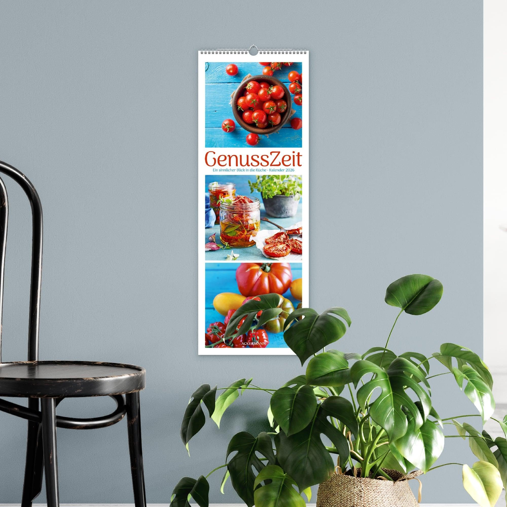 GenussZeit Triplet-Kalender 2026 | Ein sinnlicher Blick in die Küche | Farbintensiver Küchen-Kalender im schlanken Hochformat (24x66 cm) | Für Foodies
