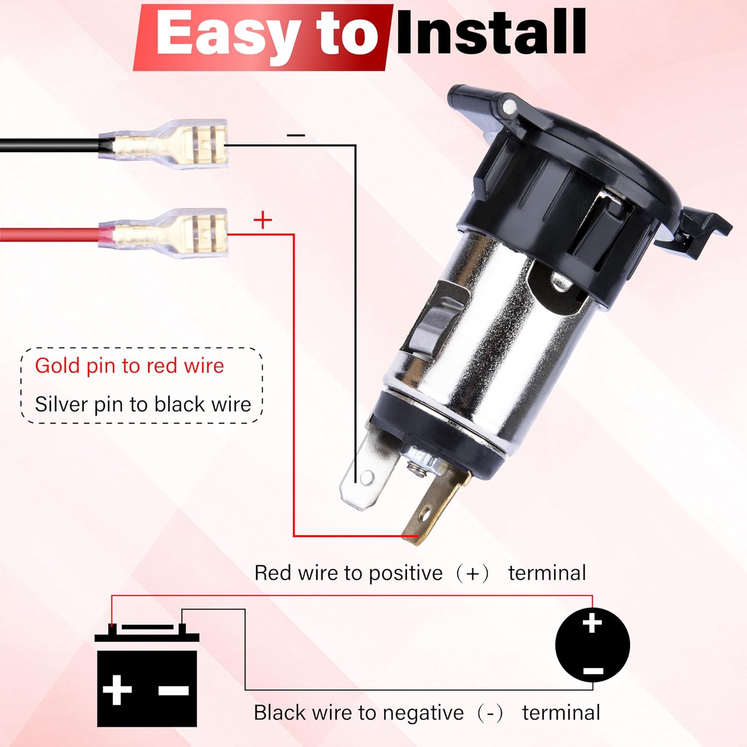 2 PCS Car Cigarette Lighter Socket, Cigarette Lighter Replacement, 12 Volt Female Power Outlet Socket with Cover and Wiring Harness, Universal for Car, Automotive, Truck, RV, Boat, Motorcycle