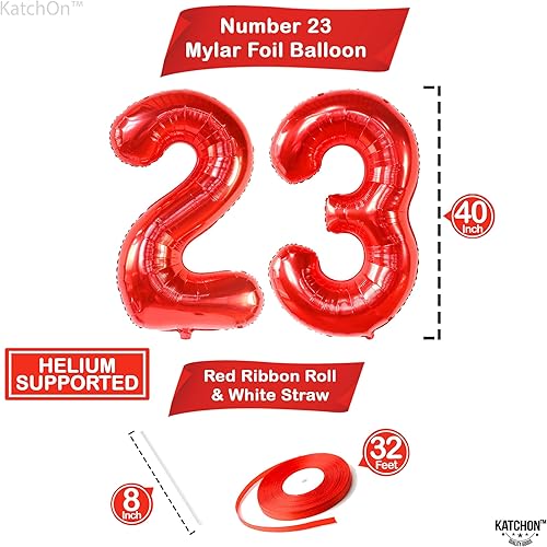 Miniatura 4 de KatchOn, Globos rojos del número 23, grandes, 40 pulgadas, 23 globos rojos para decoraciones de cumpleaños de 23 años para hombres, decoraciones de