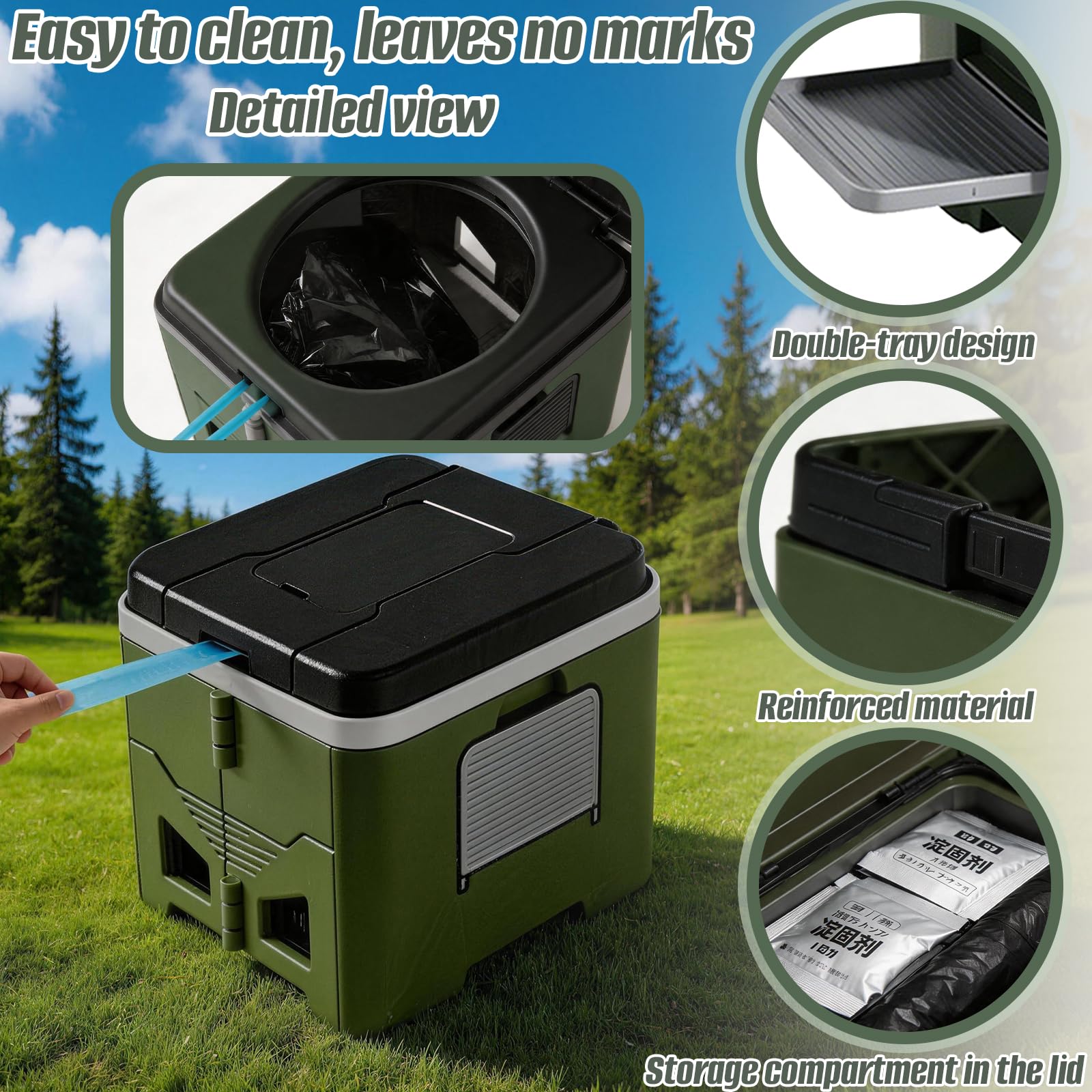 Set WC pieghevole portatile da campeggio, con porta rotolo di carta e supporto per telefono, 24 sacchetti della spazzatura, borsa organizer per campeggio, camper ed escursionismo.
