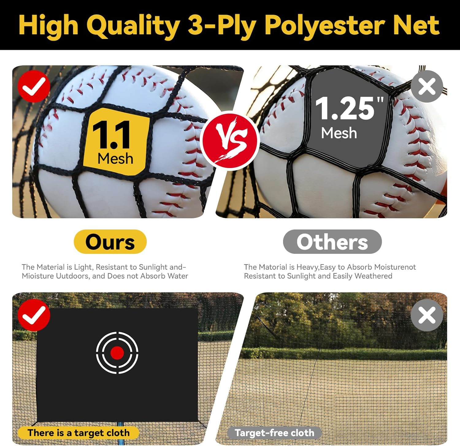 Batting Cages for Backyard, 22FT Baseball Cage with Heavy-Duty Net Portable Backyard Batting Cage for BaseballSoftball Training 4-Layer Polyester Complimentary Handbag