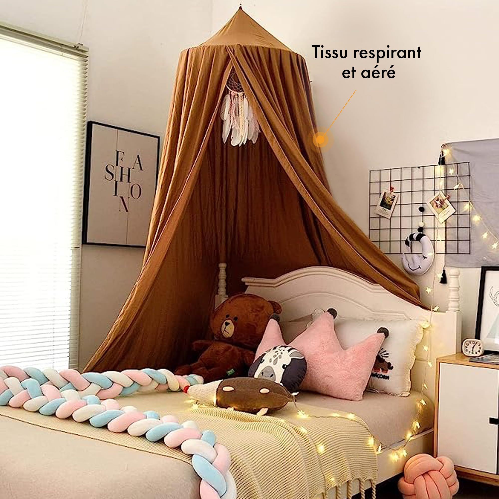 Deryan Moustiquaire Vintage 245 cm - Ciel de lit - Moustiquaire Canopy - Caramel