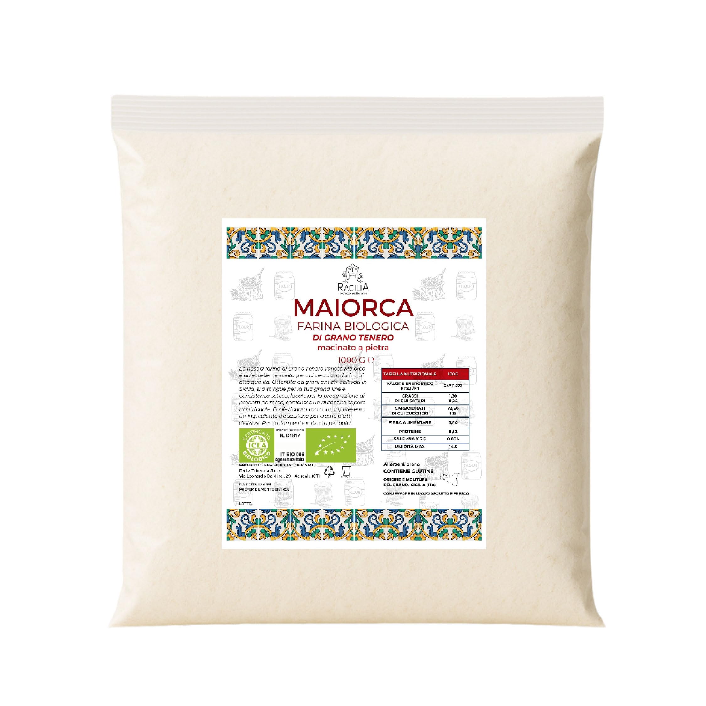 RACILIA Harina de Trigo Tierno Ecológica Maiorca - Grano Antiguo 100% Siciliano y Ecológico - Rico en Fibras y Proteínas - 1kg x 5