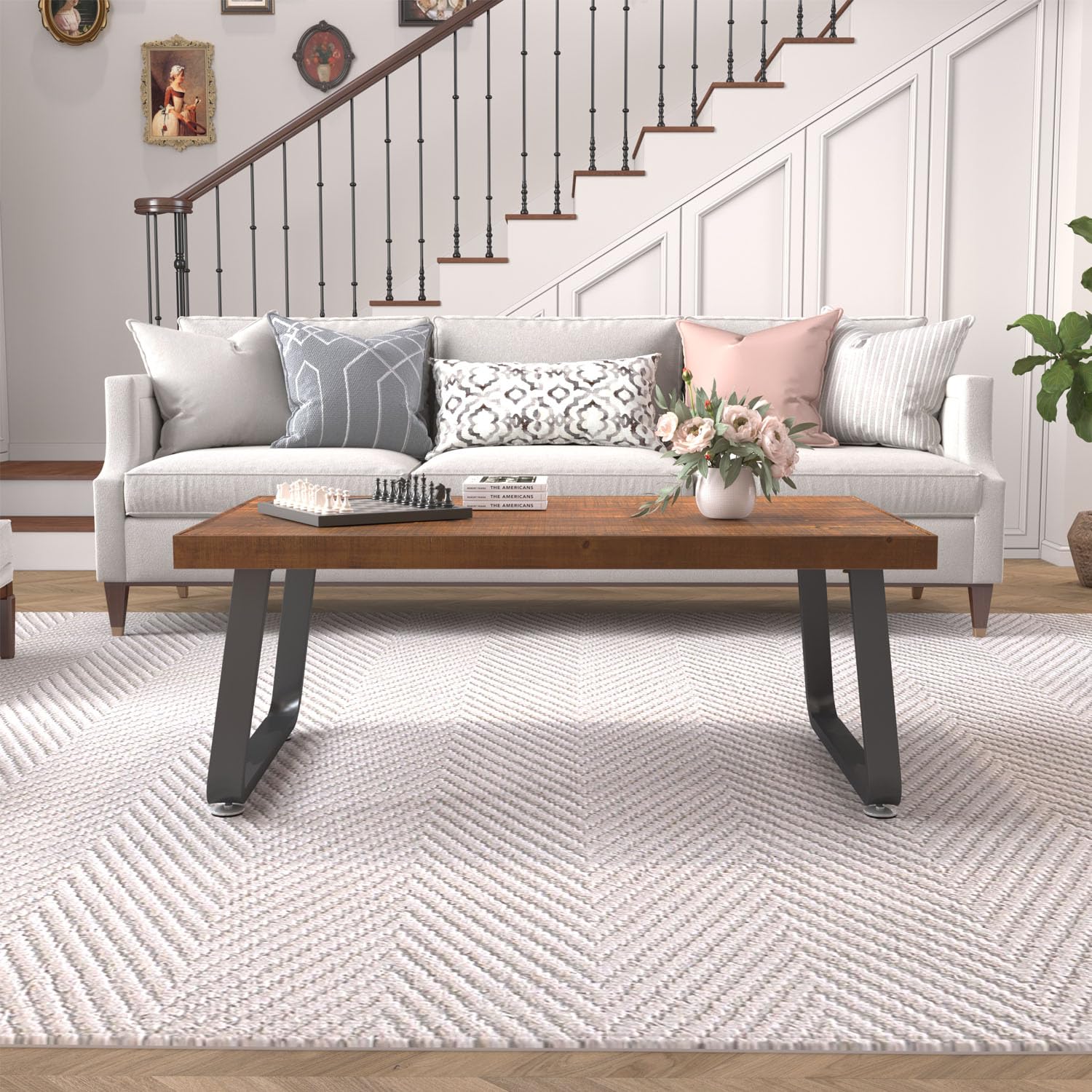 IBF Mesa de centro rústica, mesa de té industrial de madera maciza, mesa de centro de madera real de granja, mesa de cóctel rectangular minimalista moderna, 39 pulgadas