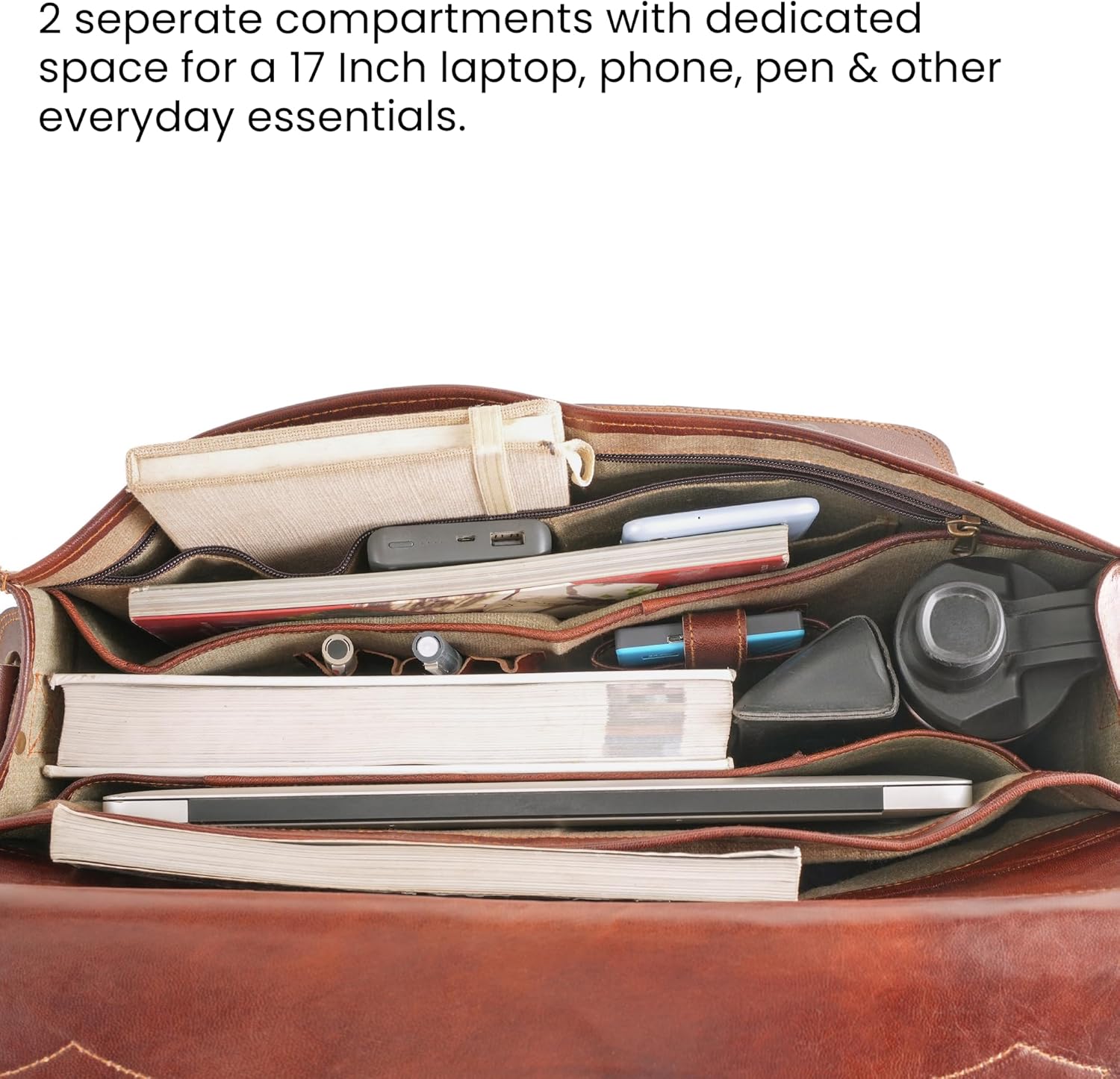 Handmade World Full Grain Leather Messenger Bag 'The BrownStone' fits 18 Inch Laptop Leather Briefcase Computer Satchel For Men Office Work Travel Business - Image 9