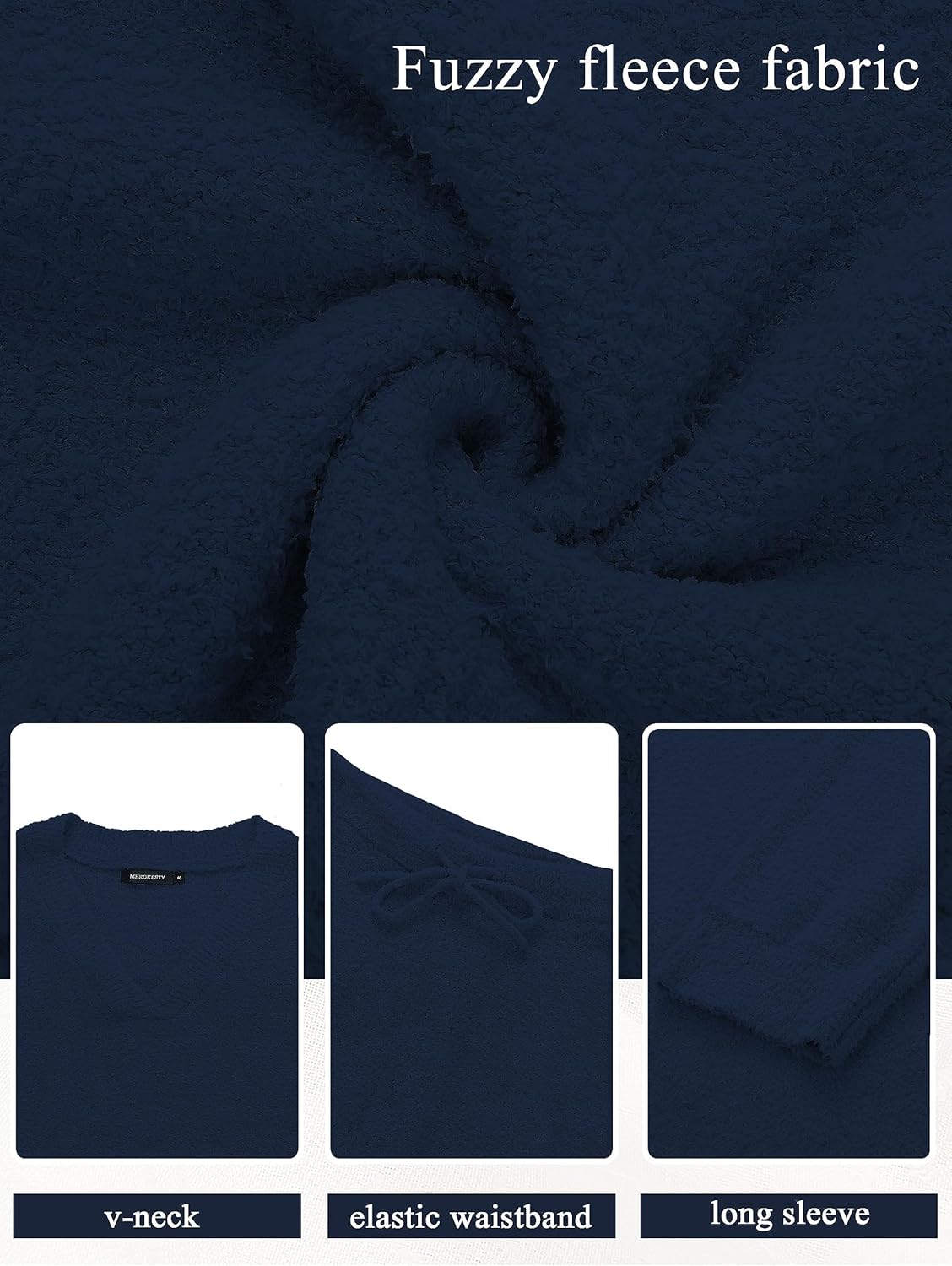 MEROKEETY Women's Lounge Sets 2026 Fall Fashion 2 Piece Outfits Sweater Pajama Set Fuzzy Loungewear Matching Winter Clothes - Image 6