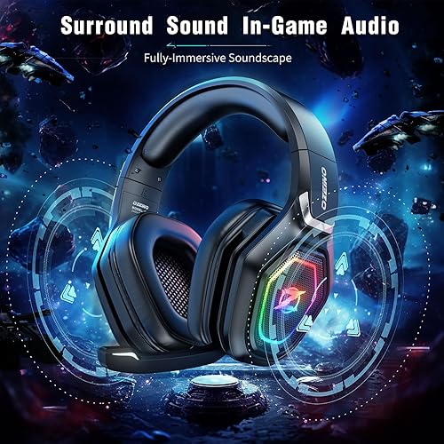 Miniatura 5 de Ozeino Auriculares inalámbricos para juegos con micrófono, transmisor de 2.4 G y tipo C - Batería de 30 horas de duración - Auriculares para juegos