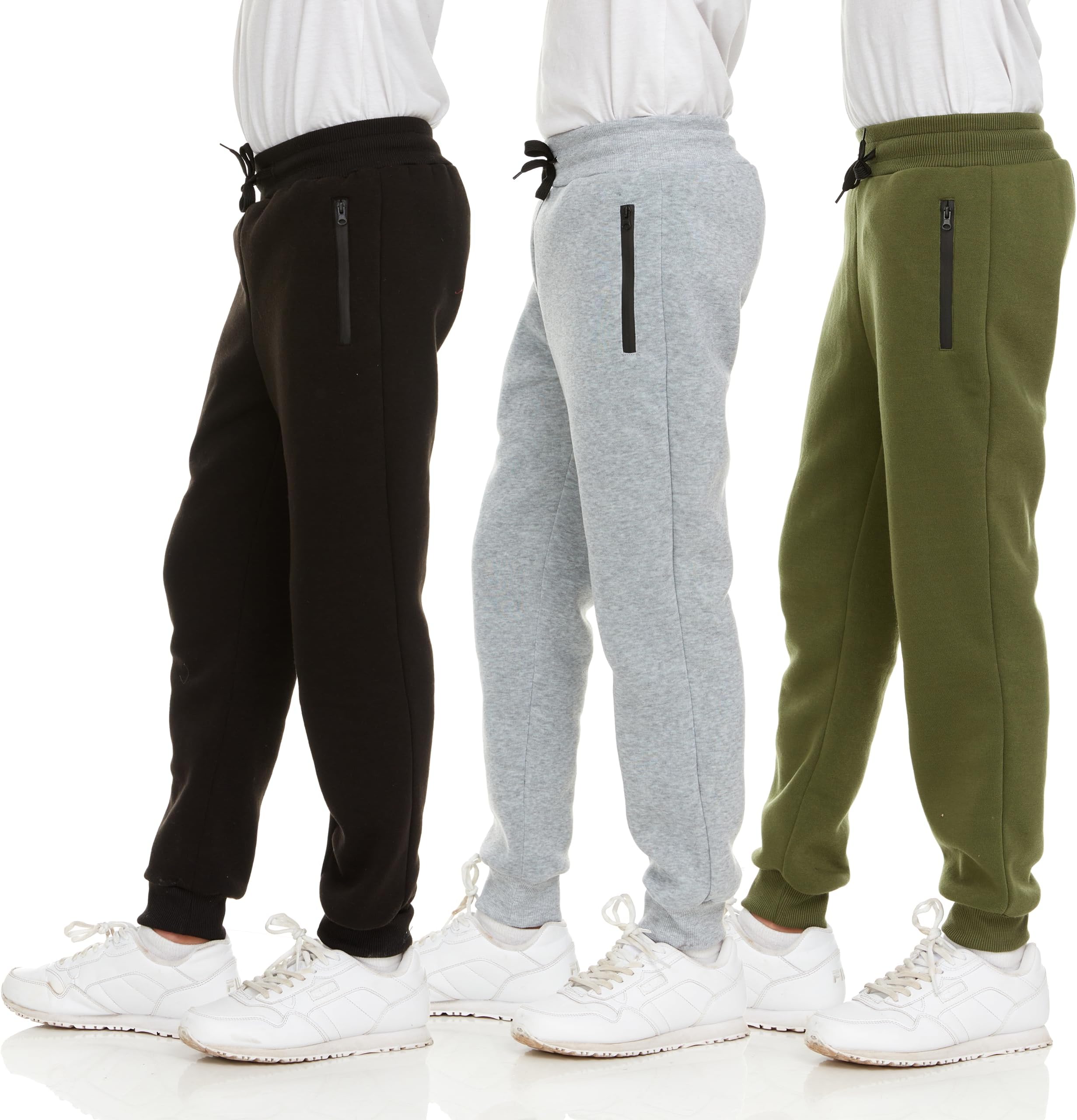 3Pk Boys Sweatpants Fleece Athletic Workout Kids Clothes Boys Joggers with Zipper Pocket and Drawstring Size 4-20