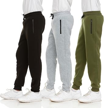 PURE CHAMP 3Pk Boys Sweatpants Fleece Athletic Workout Kids Clothes Boys Joggers with Zipper Pocket and Drawstring Size 4-20
