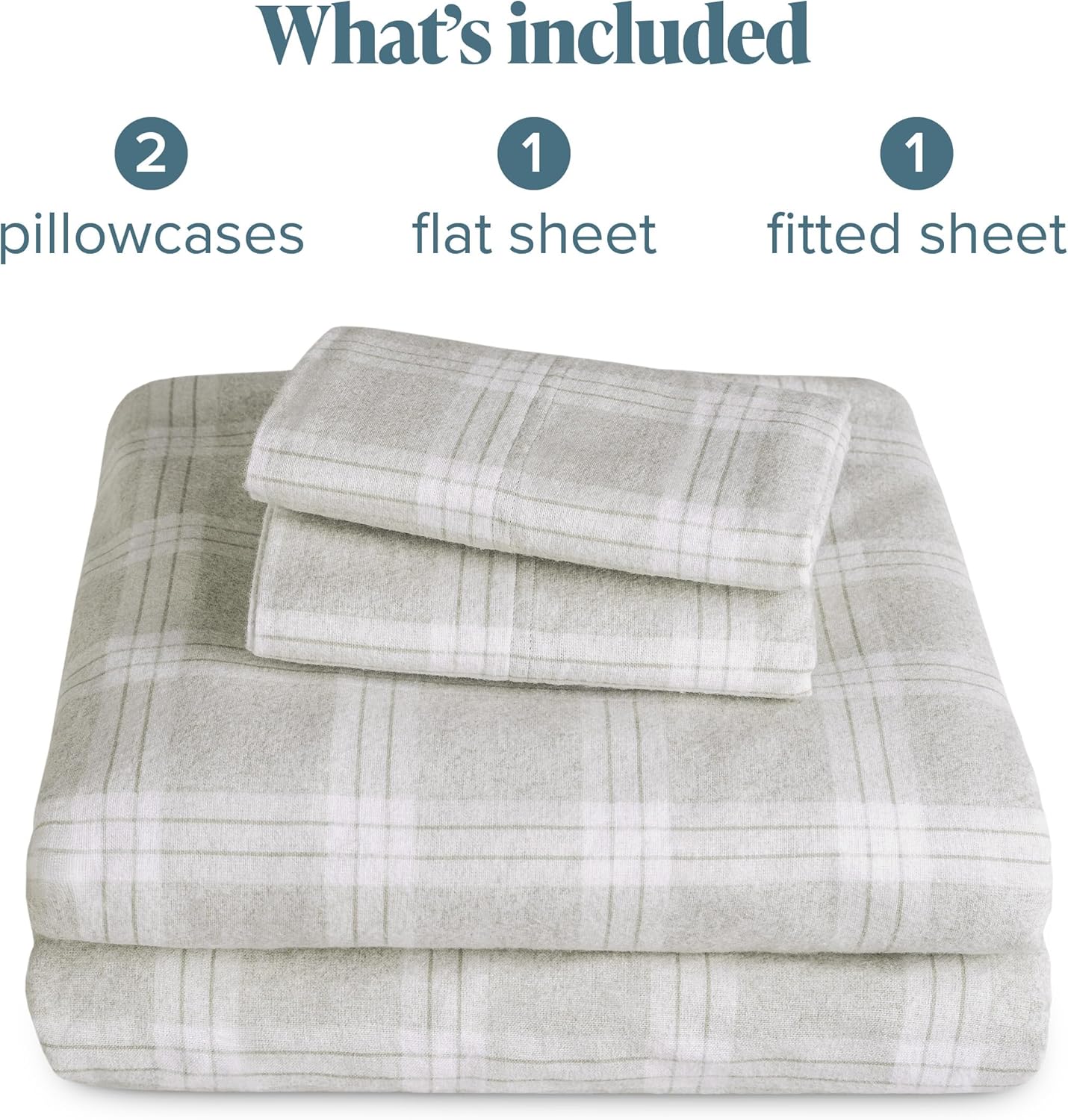 Bare Home Cotton Flannel Sheet Set Prints, 100% Cotton, Velvety Soft Heavyweight - Double Brushed for Softness & Comfort - Deep Pocket - Bed Sheet (Full, Checkered Plaid - Light Grey) - Image 9