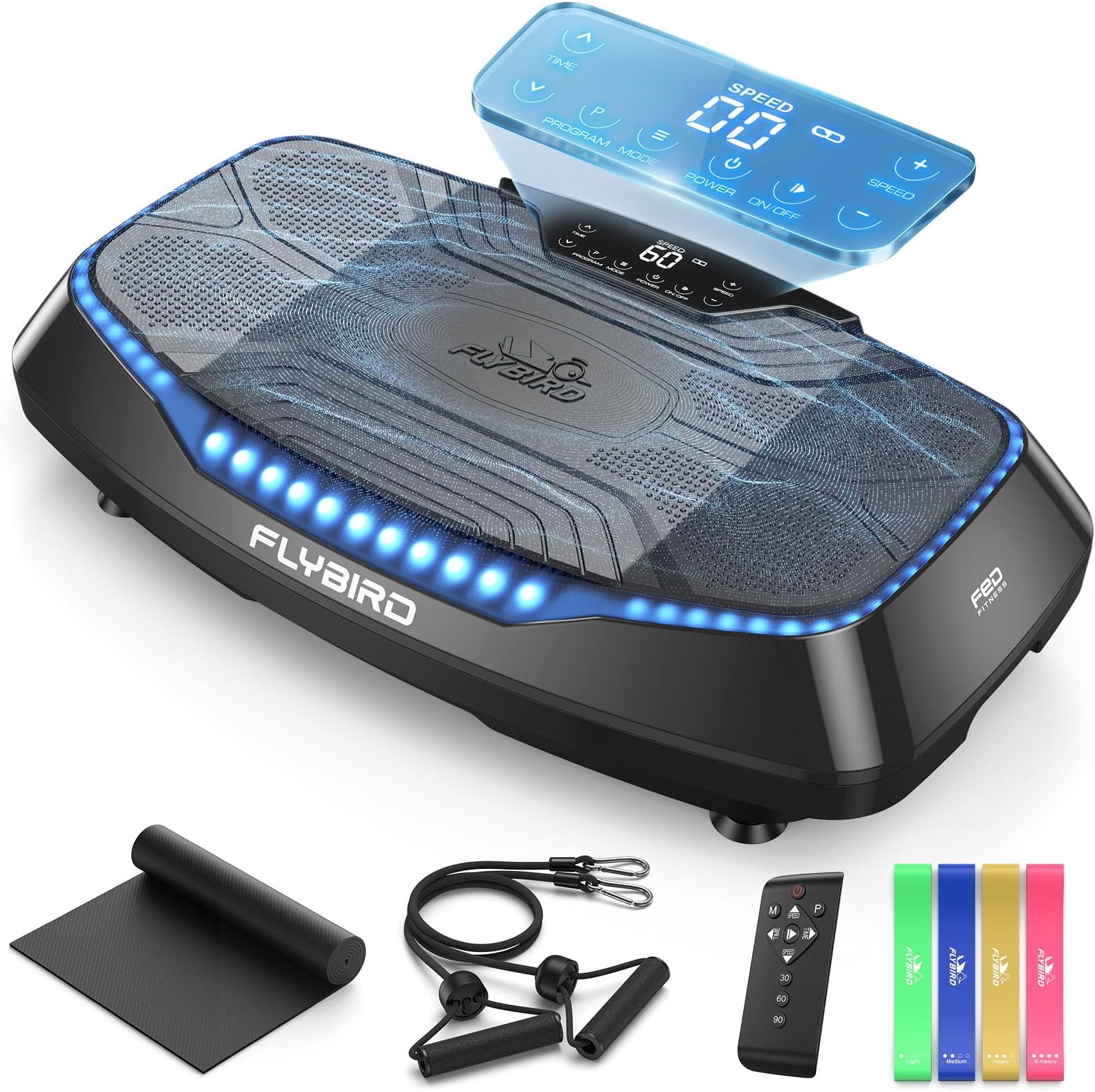 FLYBIRD Vibration Plate Exercise Machine for Lymphatic Drainage, Adjustable Levels Full Body Workout, Curved Vibration Plate with Powerful Motor for Weight Loss Fat Burner, Home Fitness Equipment