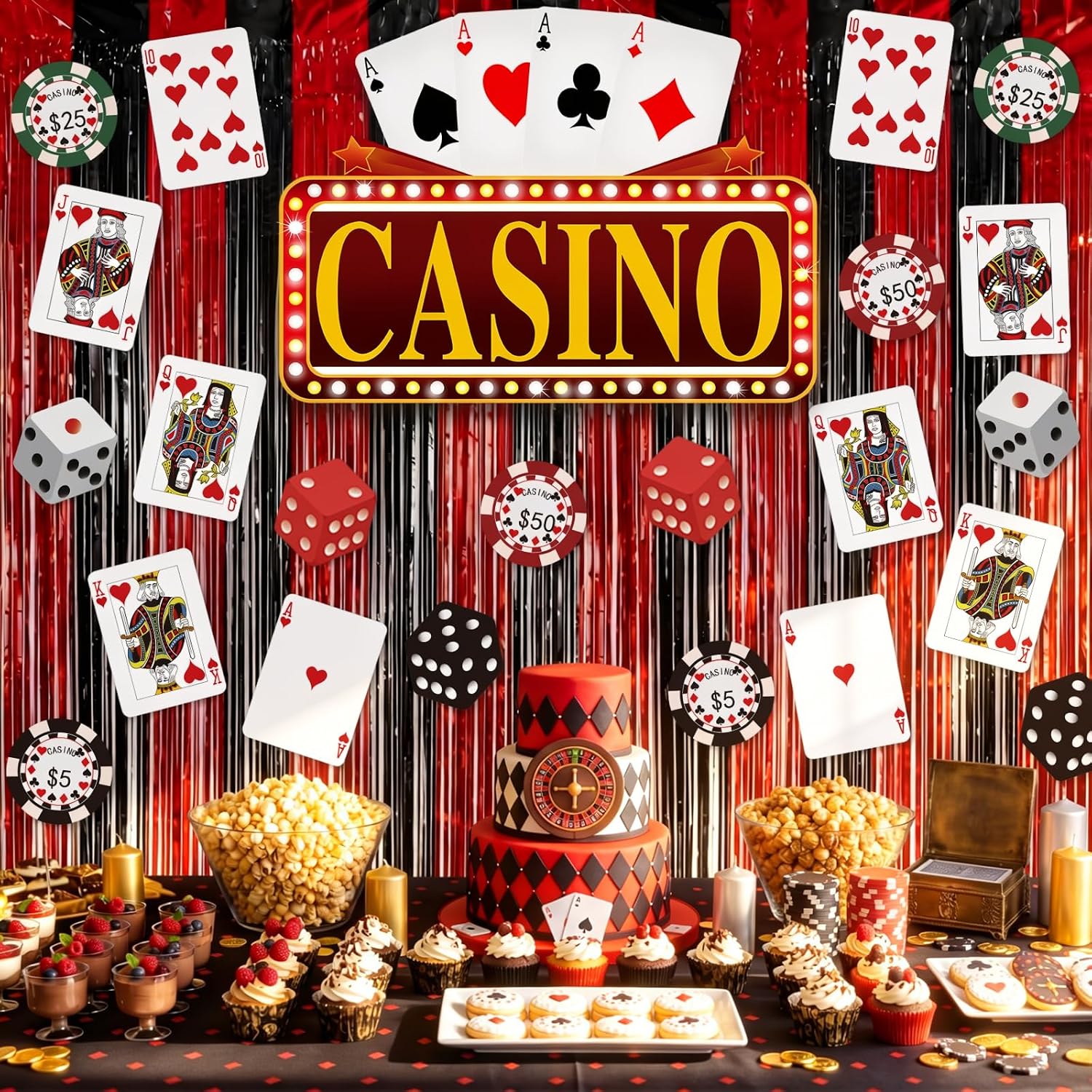 Epakh 23 Pcs Halloween 1950s Movie Themed Party Decoration Set, Casino