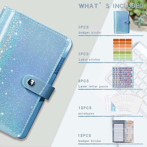 Miniatura 10 de Carpeta de presupuesto A6 con 12 sobres con cremallera para presupuestos, organizador de dinero para rellenar dinero en efectivo, carpeta de