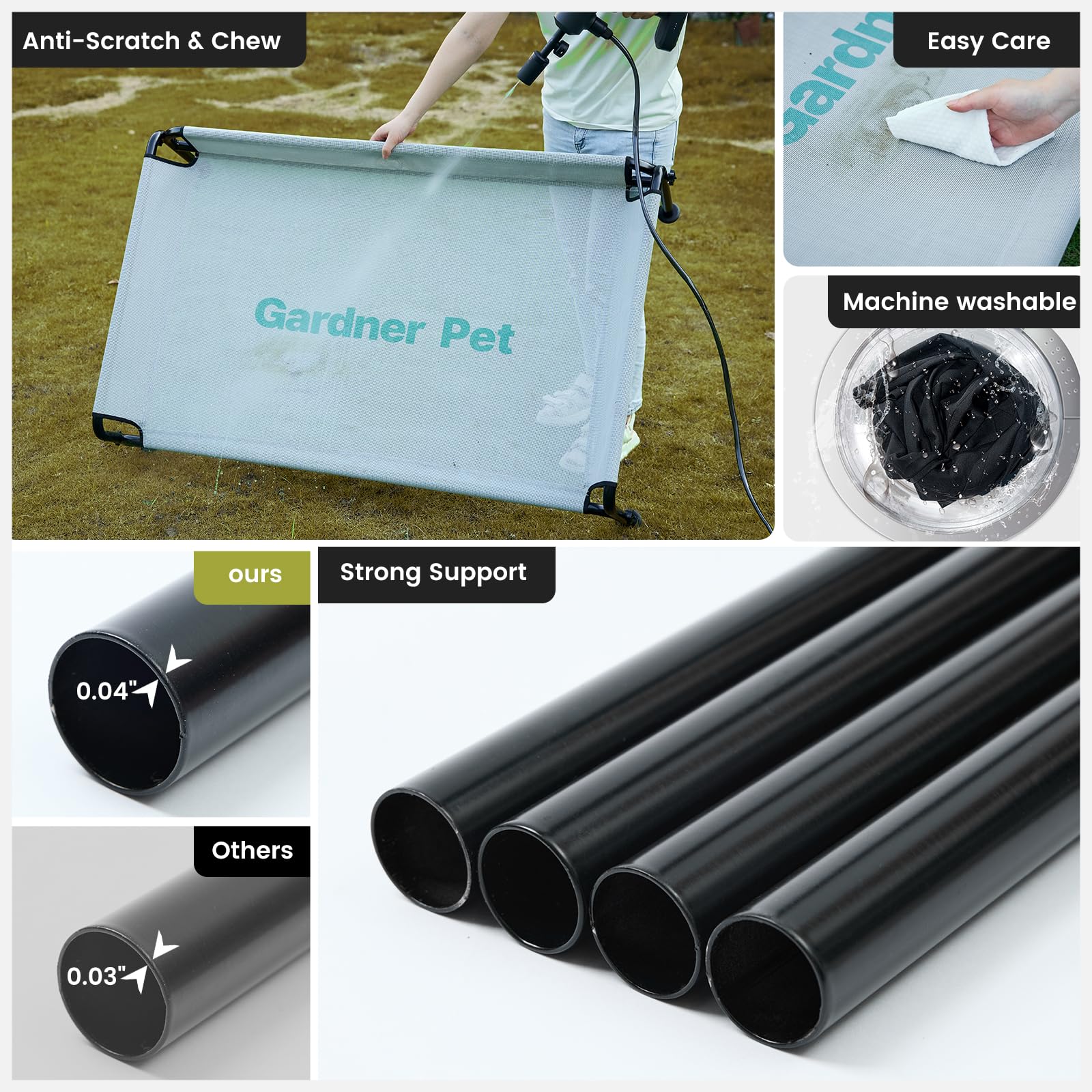 Gardner Pet Letto Rialzato per Cani Taglia Grande e Media, Brandina Traspirante da Esterno e Interno, Cuccia Estiva Resistente ai Graffi per Cani, Struttura in Metallo Robusta-(Grigio, L)