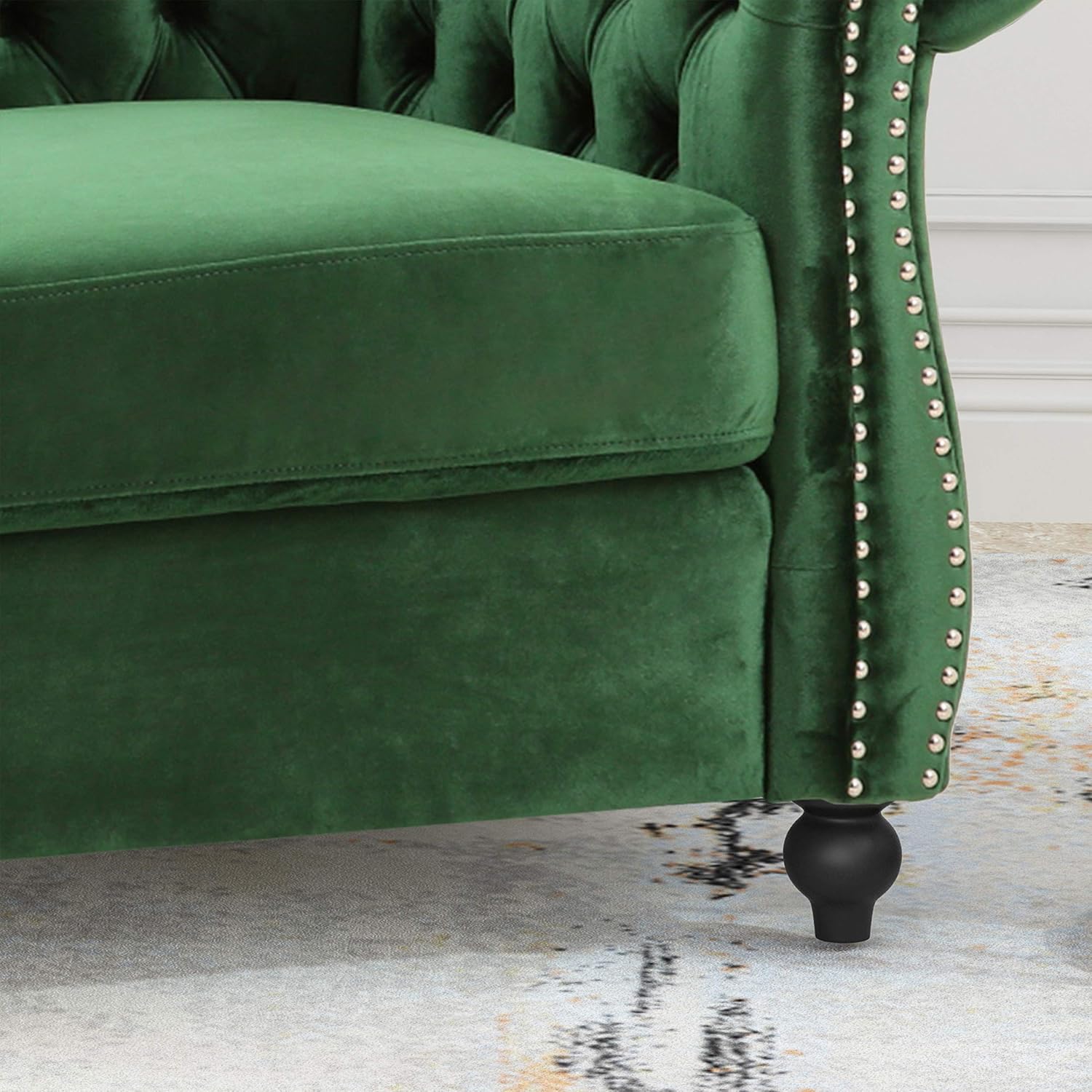 Great Deal Furniture Leila Chesterfield Velvet Club Chair, Emerald, 33D x 39.5W x 28H in