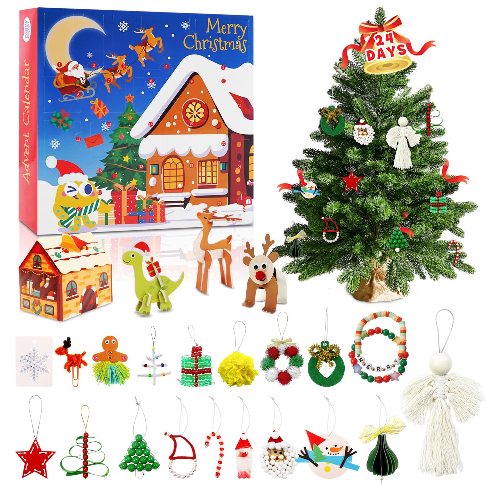 24 Days Christmas Advent Calendar Blind Box Set 2024, DIY Christmas Countdown Calendar with 24 Unique Surprises, Fun & Creative Gift for Kids & Adults, Christmas Holiday Decor & Family Game