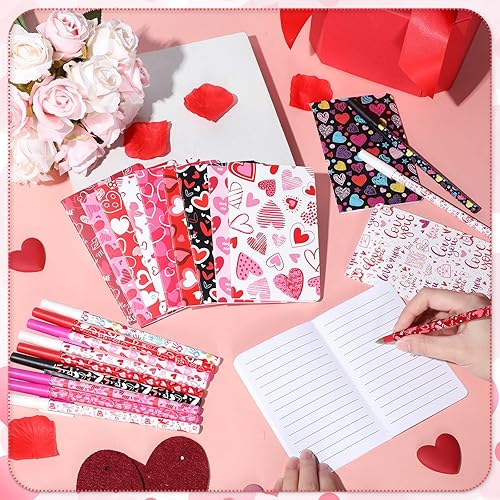 Miniatura 4 de Faccito Paquete de 48 bolígrafos para el día de San Valentín con cuadernos, bolígrafo de corazón de San Valentín, mini bloc de notas de San