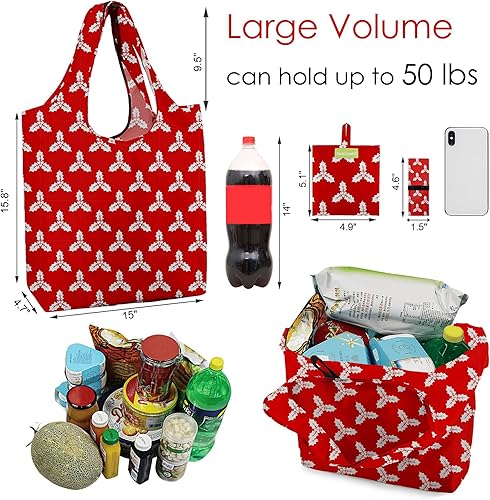 Vista 102 de BeeGreen Bolsas para comestibles, lavables a máquina, paquete de 12 bolsas extragrandes reutilizables, resistentes, plegables con banda Moss Marrs