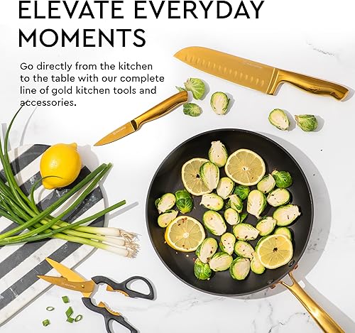 Miniatura 9 de Juego de cuchillos negros y dorados con bloque autoafilable y soporte para utensilios con soporte de cuchara de cerámica, 16 piezas, accesorios de