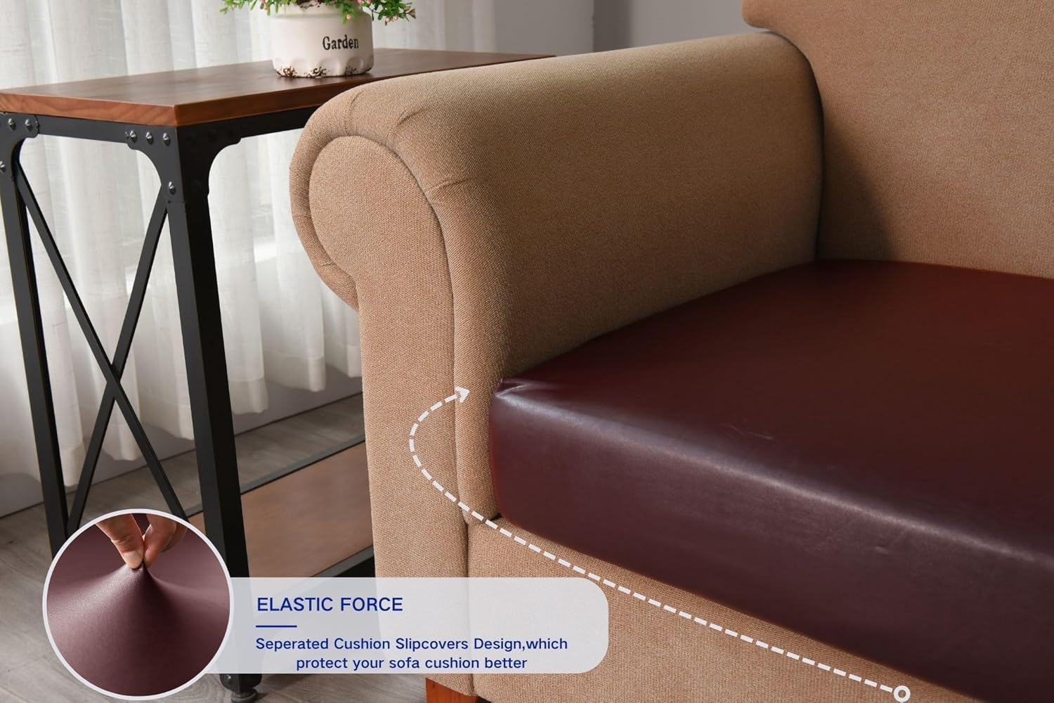 100% Waterproof PU Leather Individual Seat Couch Slipcover 3 Pieces Stretch Patio Sofa Cushion Furniture Protector Cover with Elastic Bottom (Wine Red,3 Cushion Sofa)