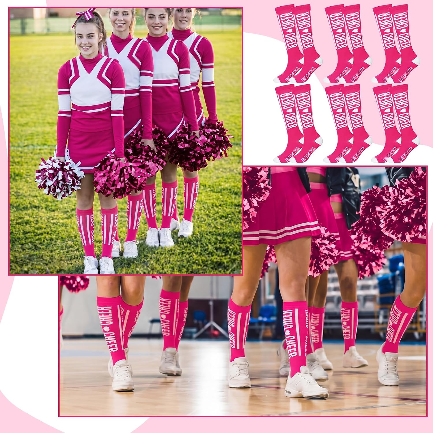 Twistover 6 Pairs Cheer Socks Bulk Live Love Cheer Cheerleader Team Knee-High Cheers Sock Spirit Team Accessories Gifts