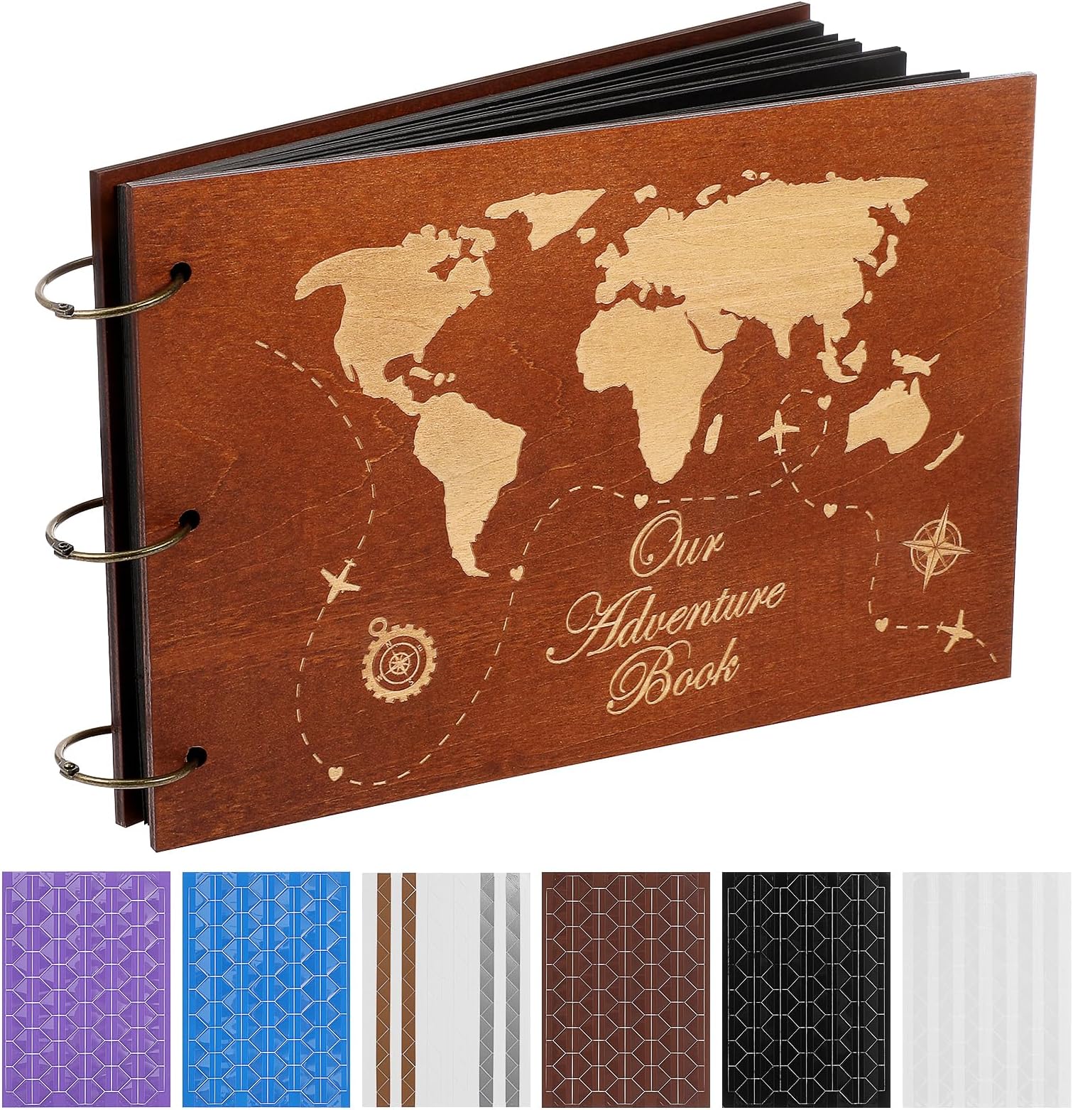 PartyKindom Wooden Anniversary Scrapbook Photo Album, for Wedding , Anniversary, Mother's Day, Graduation Travel Memory, Birthday - Box Package, 80 Pages, 6 Photo Sticker