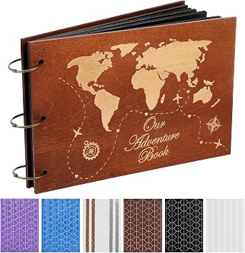 Partykindom Wooden Scrapbook Photo Album, 12x8 Inch Diy Memory Book with 40 Black Pages and 6 Corner Stickers, Ideal for Anniversaries, Weddings, Birthdays, and Special Moments