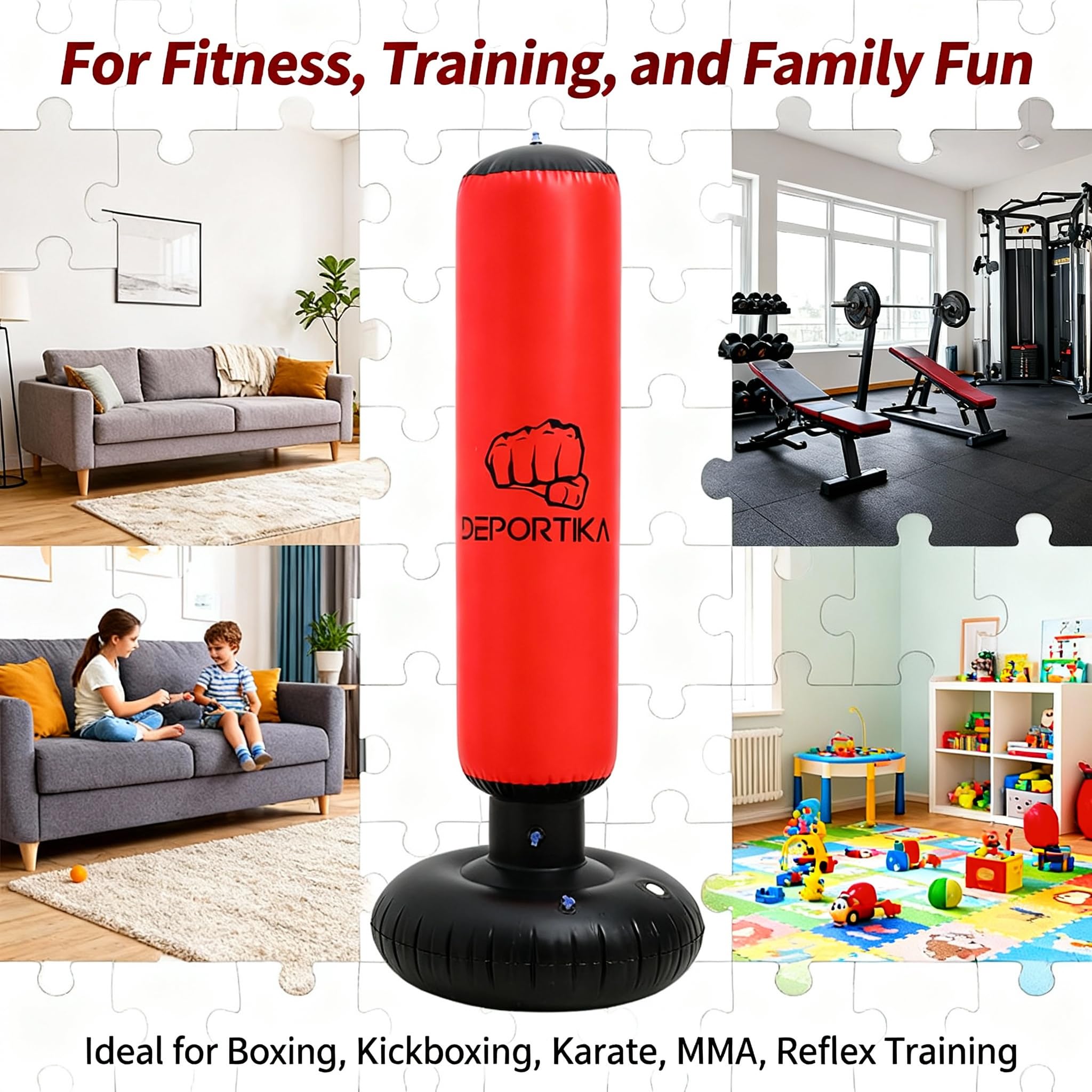 Sacco da boxe gonfiabile, con base d'acqua stabile, attrezzatura da gioco attiva al chiuso per sacco da boxe autoportante bersaglio kick MMA karate colonne sacchi di sabbia per allenamento riflessivo