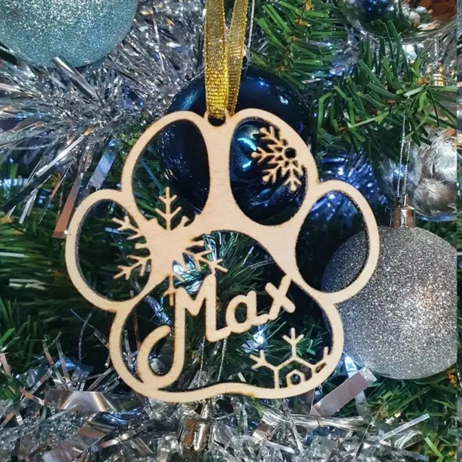 Decoración personalizada para árbol de Navidad, diseño de pata de perro, con diferentes nombres, para colgar en el árbol de Navidad, adornos de madera para envolver regalos (20 unidades)