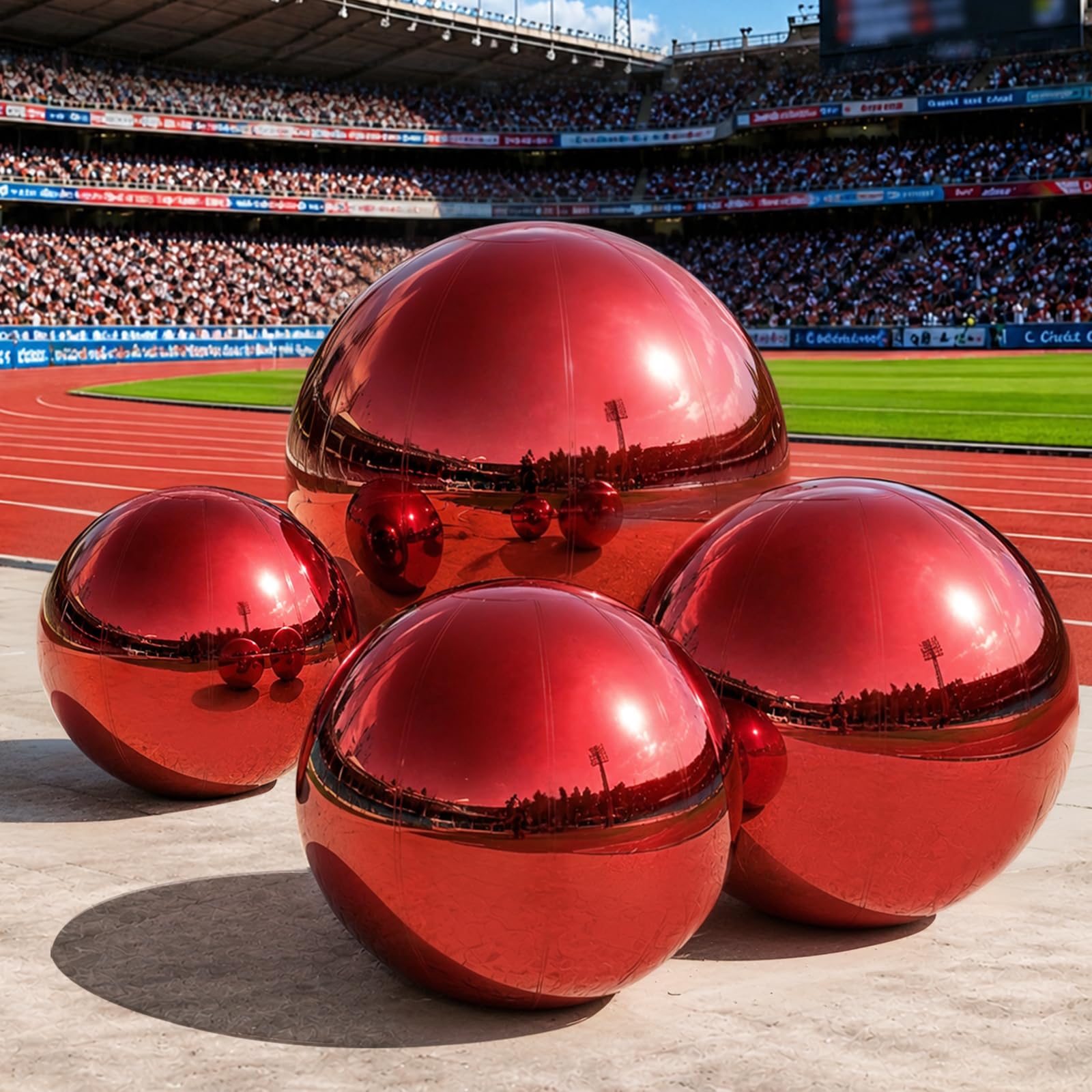 Lot de 4 boules de Noël gonflables réutilisables en PVC pour fête, mariage, décoration (contient une pompe électrique de 0,5 m/0,8 m/1,2 m/1,5 m/600 W) Rouge