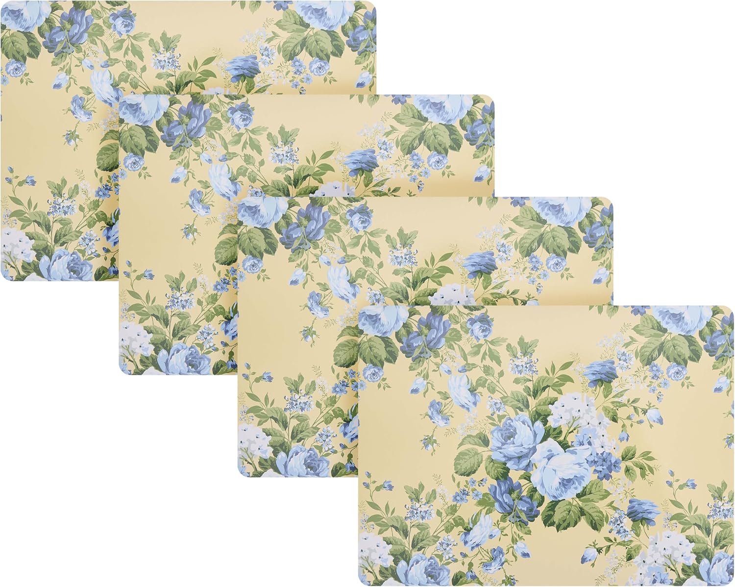 Laura Ashley Cork Placemats 16 x 12-inch for Kitchen and Dining Tables, Heat Resistant, Durable, Easy Clean, Set of 4, Joyce