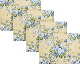 Laura Ashley Cork Placemats, 16 x 12-inch, Set of 4, Joyce | Ideal for kitchen, dining and patio tables, heat resistant, durable, easy to clean