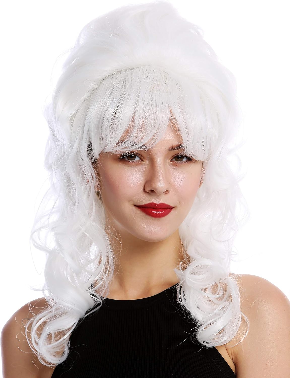 WIG ME UP - GFW2418-1001 Quality Lady Wig Baroque 60s Beehive Retro Bun curly long white Pop Singer, white (1001), Länge: ca. 50 cm