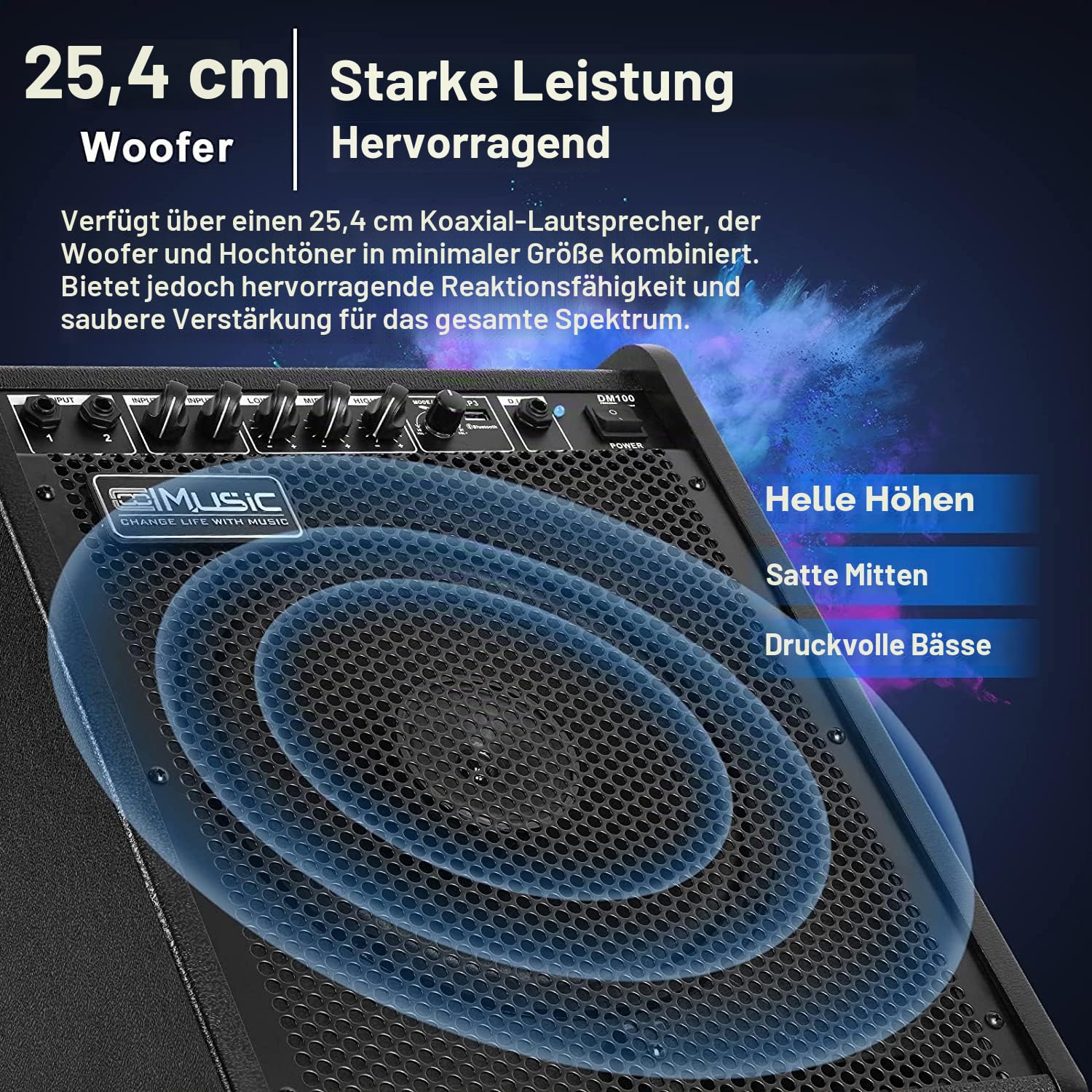 Coolmusic 100W Bluetooth Personal Monitor Verstärker Lautsprecher für elektrische Trommelverstärker, Tastatur und Akustikgitarre