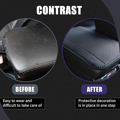 Miniatura 5 de Slykew 1 alfombrilla para reposabrazos de automóvil, 12.5 x 7.4 pulgadas, piel sintética suave de doble línea, cubierta de consola central de