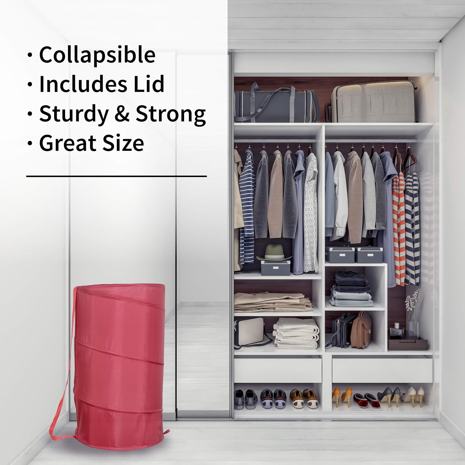 Laundry Basket 18"x30" - Pop Up Hamper - Collapsible, Foldable Laundry Bag in Red