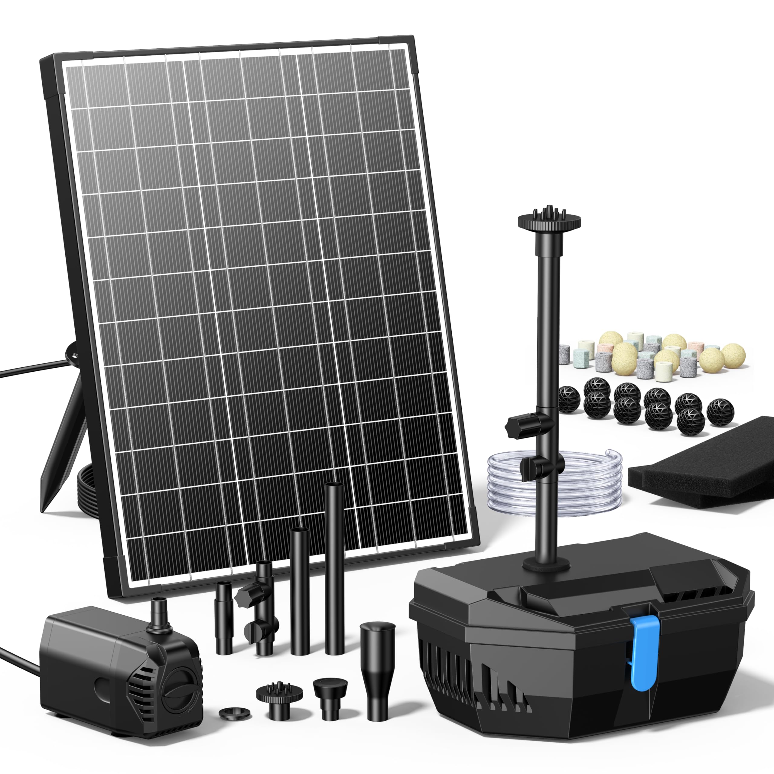 Photo 1 of NFESOLAR Solar Water Fountain Kit, Pond Filter with 20W Solar Panel, 120 GPH Solar Water Pump, 4 Sprayers for Outdoor Pond 120-300 Gallons, Fish Tank and Garden Water Features N3212