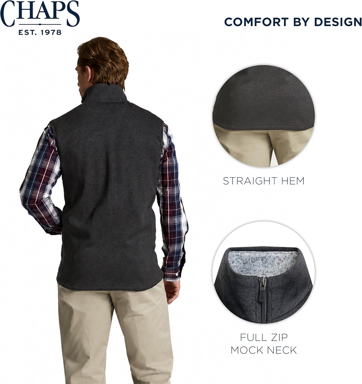 Chaps Men's Briny Everyday Zip Front Fleece Sweater Vest