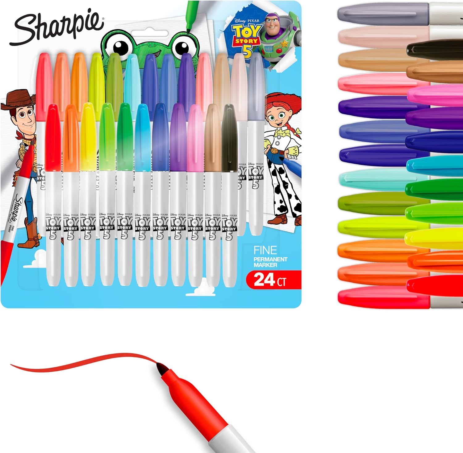 Sharpie Permanent Markers, Toy Story 5 Packaging, Assorted, Fine Point, 24 Count