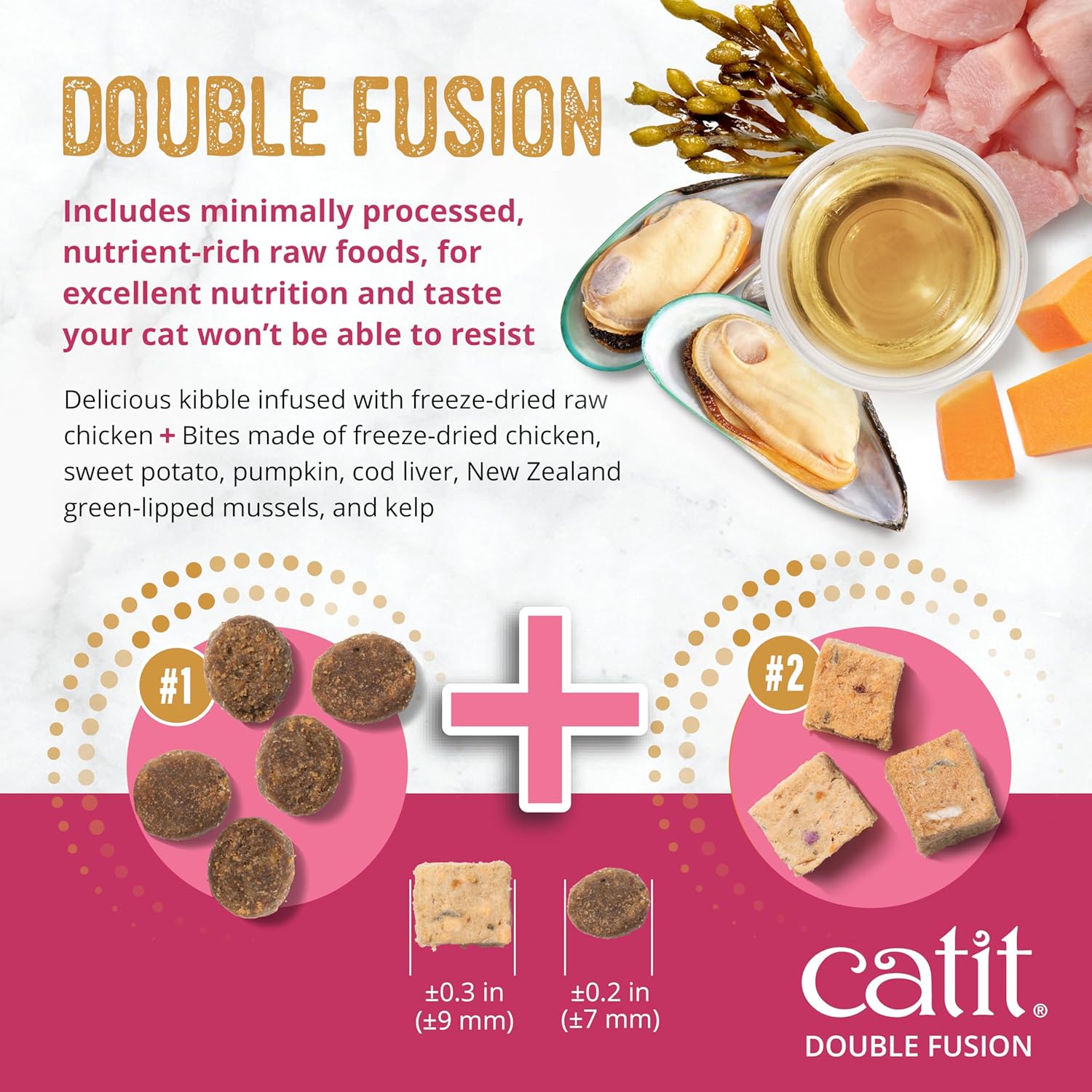 Catit Recipes Double Fusion Kitten Food – Chicken Recipe, 96% Animal Protein, Freeze-Dried Raw Toppings, No by-Products, High-Nutrient Wet & Dry Blend for Healthy Growth, 4 lb