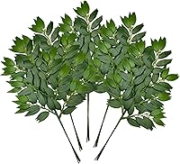 Vista 8 de 84 tallos italianos ruscus de 23 pulgadas, hojas artificiales de seda para bricolaje, arco, boda, ramo, relleno, centros de mesa, decoración