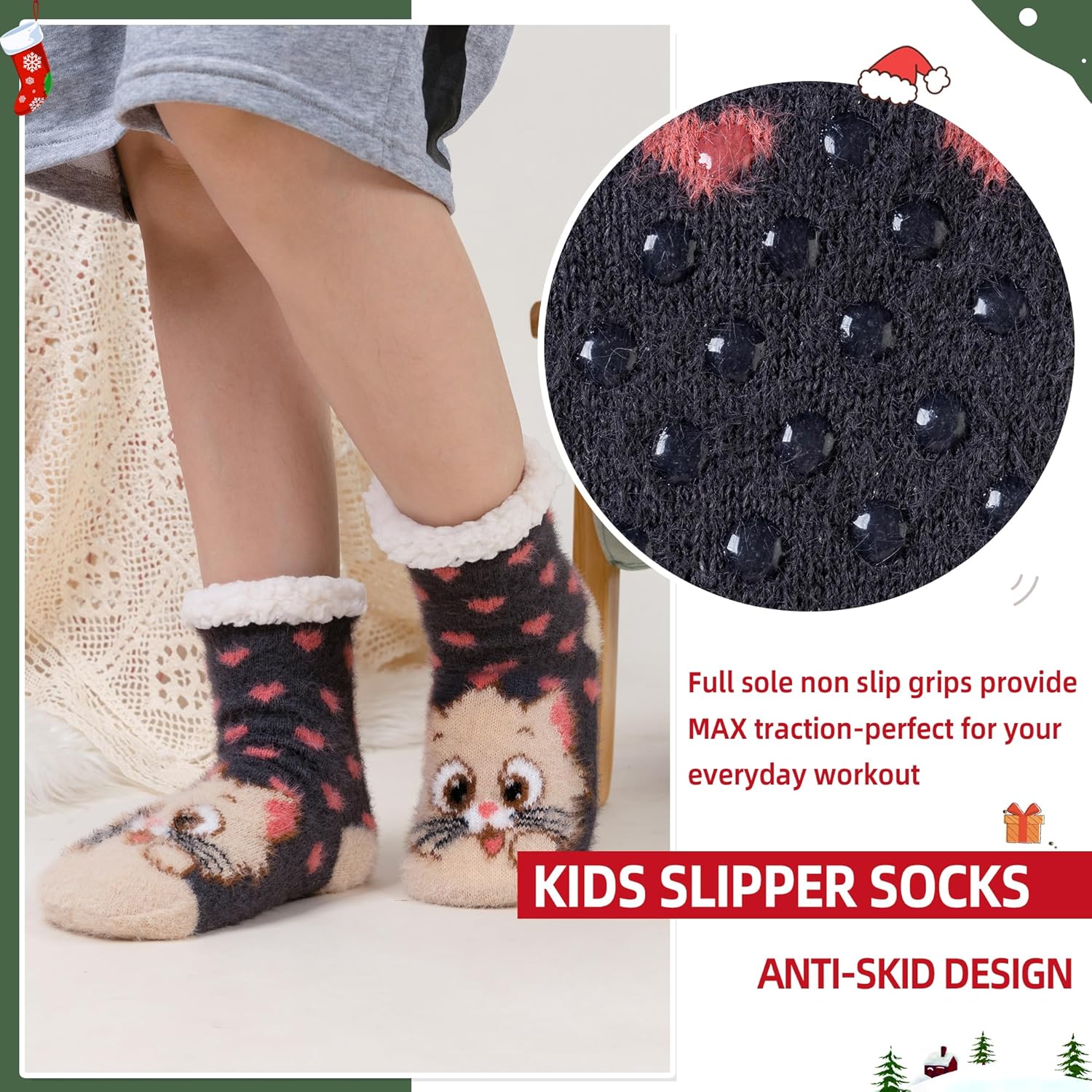 DoSmart Kids Boys Girls Fuzzy Slipper Socks Soft Warm Thick Fleece Christmas Stockings Child Toddler Winter Home Socks - Image 2